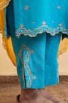 Pita Nila_Blue Chanderi, Silk Organza Embroidery, Beads V-neck Isla Kurta Set _at_Aza_Fashions