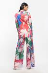 Shop_Mandira Wirk_Beige Satin Printed Blazer And Pant Set_at_Aza_Fashions