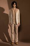 Buy_Abhishek Sharma_Beige Lame Textured Pleated Jacket  _at_Aza_Fashions