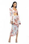 Buy_Mandira Wirk_White Satin Tropical Collared Neck Blazer And Skirt Set _Online_at_Aza_Fashions