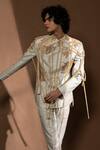Shop_Abhishek Sharma_Grey Suiting Fabric Double Breasted Embellished Jacket_Online_at_Aza_Fashions