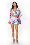 Buy_Mandira Wirk Resort_White Satin Tropical Print Collared Neck Blazer And Shorts Set _at_Aza_Fashions