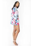 Buy_Mandira Wirk Resort_White Satin Tropical Print Collared Neck Blazer And Shorts Set _Online_at_Aza_Fashions