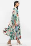 Buy_Mandira Wirk Resort_Green Satin Tropical Print V Neck Kimono Jacket And Pant Set _Online_at_Aza_Fashions
