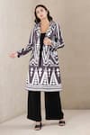 Buy_Ritu Kumar_Grey Polyester Suede Printed Lapel Collar Long Jacket _at_Aza_Fashions