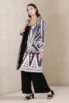 Buy_Ritu Kumar_Grey Polyester Suede Printed Lapel Collar Long Jacket _Online_at_Aza_Fashions