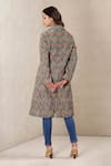 Shop_Ritu Kumar_Green Poly Velvet Printed Lapel Collar Long Jacket _at_Aza_Fashions