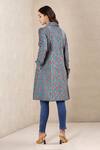 Shop_Ritu Kumar_Blue Poly Velvet Printed Collared Neck Long Jacket _at_Aza_Fashions