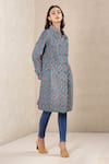 Ritu Kumar_Blue Poly Velvet Printed Collared Neck Long Jacket _Online_at_Aza_Fashions