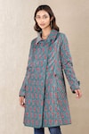 Shop_Ritu Kumar_Blue Poly Velvet Printed Collared Neck Long Jacket _Online_at_Aza_Fashions