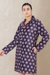 Buy_Ritu Kumar_Purple Poly Velvet Printed Collared Neck Long Jacket _Online_at_Aza_Fashions