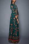 RI.Ritu Kumar_Green Silk Satin Band Collar Embroidered Kurta _Online_at_Aza_Fashions