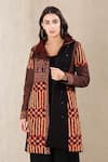 Shop_Ritu Kumar_Brown Viscose Crepe Printed High Neck Jacket _Online_at_Aza_Fashions