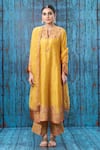 Buy_Label Niti Bothra_Yellow Silk Embroidered Floral Notched Kurta Palazzo Set _at_Aza_Fashions