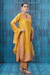 Label Niti Bothra_Yellow Silk Embroidered Floral Notched Kurta Palazzo Set _Online_at_Aza_Fashions