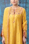 Buy_Label Niti Bothra_Yellow Silk Embroidered Floral Notched Kurta Palazzo Set _Online_at_Aza_Fashions