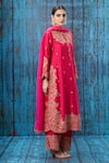 Label Niti Bothra_Pink Silk Embroidered Floral Notched Kurta Palazzo Set _Online_at_Aza_Fashions