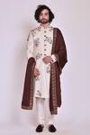 Buy_Jatin Malik_White Slub Silk Embroidered Sherwani Set _at_Aza_Fashions