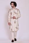 Buy_Jatin Malik_White Slub Silk Embroidered Sherwani Set _Online_at_Aza_Fashions