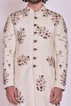 Jatin Malik_White Slub Silk Embroidered Sherwani Set _at_Aza_Fashions
