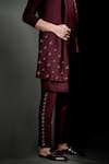 Buy_Jatin Malik_Maroon Slub Silk Embroidered Jacket And Kurta Set _Online_at_Aza_Fashions