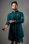 Jatin Malik_Green Slub Silk Embroidered Jacket And Kurta Set _Online_at_Aza_Fashions