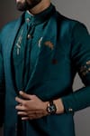 Shop_Jatin Malik_Green Slub Silk Embroidered Jacket And Kurta Set _Online_at_Aza_Fashions