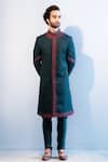 Buy Jatin Malik Green Slub Silk Embroidered Sherwani Set at Aza Fashions Buy_Jatin Malik_Green Slub Silk Embroidered Sherwani Set _at_Aza_Fashions