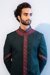 Shop Jatin Malik Green Slub Silk Embroidered Sherwani Set at Aza Fashions Shop_Jatin Malik_Green Slub Silk Embroidered Sherwani Set _at_Aza_Fashions