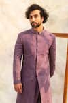 Shop Jatin Malik Purple Cotton Silk Embroidered Sherwani Set at Aza Fashions Shop_Jatin Malik_Purple Cotton Silk Embroidered Sherwani Set _at_Aza_Fashions