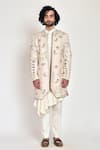 Buy_Jatin Malik_White Slub Silk Hand-painted Jacket And Kurta Set _at_Aza_Fashions