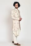 Jatin Malik_White Slub Silk Hand-painted Jacket And Kurta Set _Online_at_Aza_Fashions