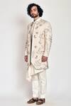 Buy_Jatin Malik_White Slub Silk Hand-painted Jacket And Kurta Set _Online_at_Aza_Fashions