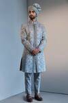 Buy Jatin Malik Blue Linen Silk Embroidered Sherwani Set at Aza Fashions Buy_Jatin Malik_Blue Linen Silk Embroidered Sherwani Set _at_Aza_Fashions