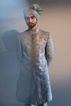 Shop Jatin Malik Blue Linen Silk Embroidered Sherwani Set at Aza Fashions Shop_Jatin Malik_Blue Linen Silk Embroidered Sherwani Set _at_Aza_Fashions
