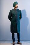 Shop Jatin Malik Green Cotton Silk Embroidered Sherwani Set at Aza Fashions Shop_Jatin Malik_Green Cotton Silk Embroidered Sherwani Set _at_Aza_Fashions