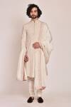 Buy_Jatin Malik_White Linen Silk Embroidered Sherwani Set _at_Aza_Fashions