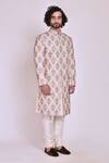 Buy_Jatin Malik_White Slub Silk Embroidered Sherwani Set _Online_at_Aza_Fashions