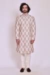 Shop_Jatin Malik_White Slub Silk Embroidered Sherwani Set _Online_at_Aza_Fashions