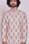 Jatin Malik_White Slub Silk Embroidered Sherwani Set _at_Aza_Fashions