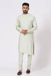 Buy_Jatin Malik_Green Slub Silk Pintucks Kurta And Pant Set _at_Aza_Fashions