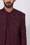 Buy_Jatin Malik_Maroon Slub Silk Embroidered Jacket And Kurta Set_Online_at_Aza_Fashions