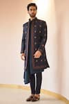 Buy_Jatin Malik_Blue Linen Silk Embroidered Kashmiri Jamawar Jacket And Kurta Set _at_Aza_Fashions