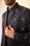 Buy_Jatin Malik_Blue Linen Silk Embroidered Kashmiri Jamawar Jacket And Kurta Set _Online_at_Aza_Fashions