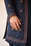 Shop_Jatin Malik_Blue Linen Silk Embroidered Kashmiri Jamawar Jacket And Kurta Set _Online_at_Aza_Fashions