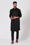 Buy_Jatin Malik_Black Linen Silk Kurta And Trousers Set _at_Aza_Fashions