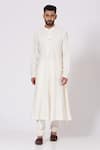 Buy_Jatin Malik_White Slub Silk Anarkali Kurta And Pant Set _at_Aza_Fashions