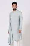 Jatin Malik_Grey Slub Silk Draped Kurta And Pant Set _Online_at_Aza_Fashions