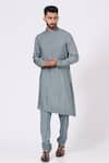 Buy_Jatin Malik_Grey Slub Silk Pintucks Kurta And Pant Set _at_Aza_Fashions