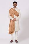 Buy_Jatin Malik_White Slub Silk Embroidered Sherwani Set _at_Aza_Fashions